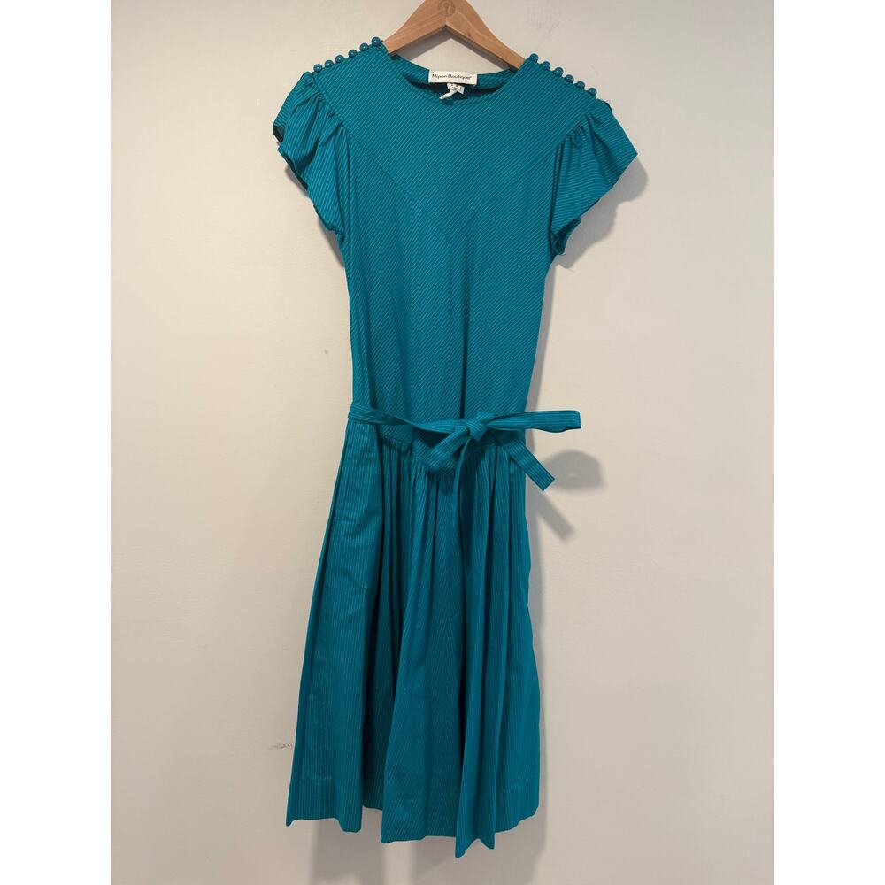 Vintage Nipon Boutique 1980s Belted Dress Flutter Sleeve Cotton Sz 4 JL